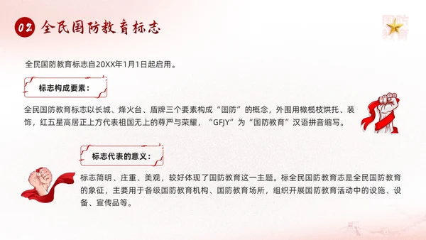 红色简约九一八国防教育勿忘国耻强我国防PPT模板宣传P