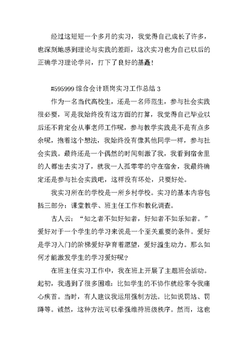 综合会计顶岗实习工作总结