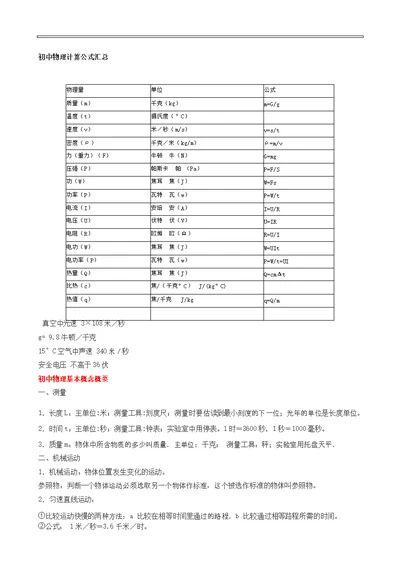 初中物理计算公式汇总