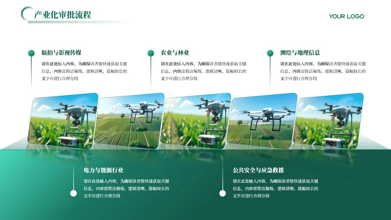 绿色简约风5项图文排版PPT单页