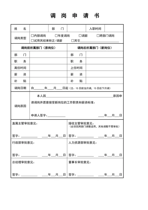 调岗申请书