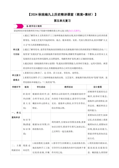 【2024秋统编九上历史精讲课堂（教案）】第五单元 走向近代 复习