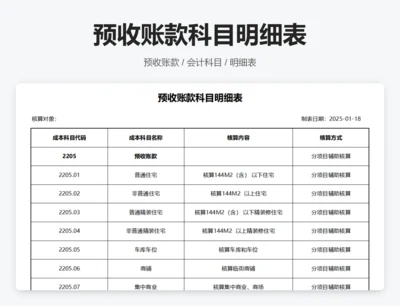 预收账款科目明细表