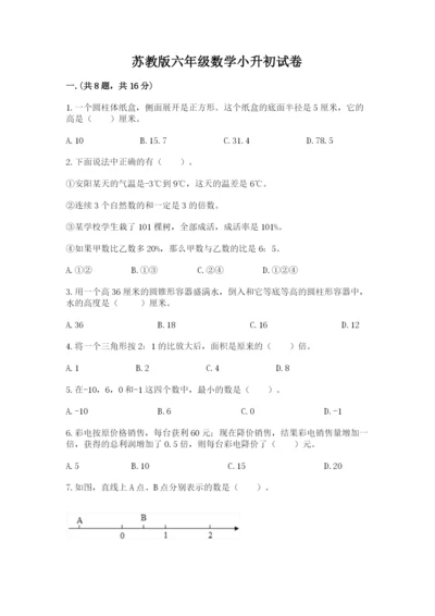 苏教版六年级数学小升初试卷附答案【精练】.docx