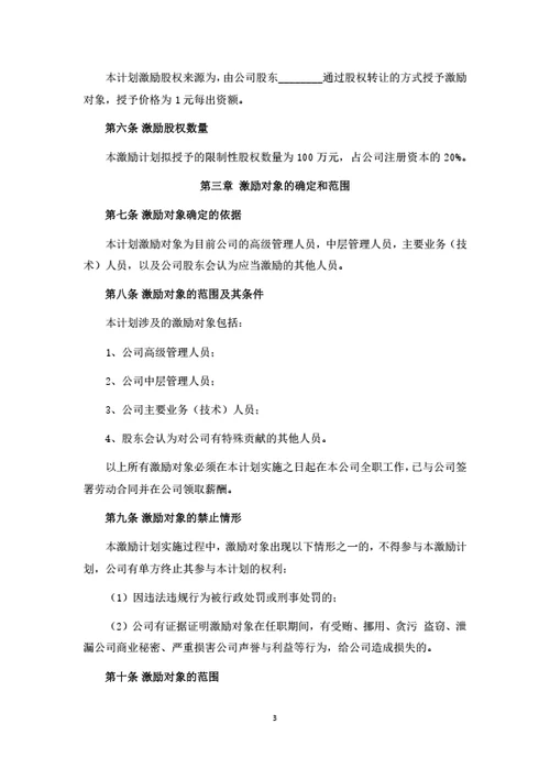 有限公司限制性股权激励计划