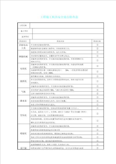 施工机械安全检查记录表格