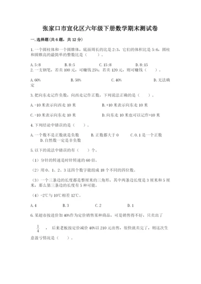 张家口市宣化区六年级下册数学期末测试卷精编.docx