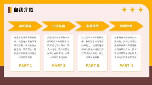 橙色插画风格大学生班委竞选PPT模板