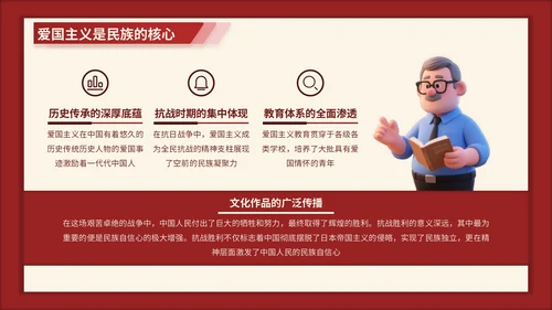 红色3D立体风七七事变的爱国主义时代解读PPT模版