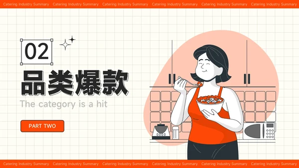 红色插画风夏季经济消费报告餐饮行业总结