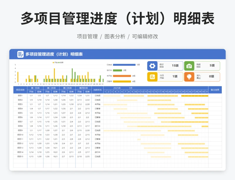 多项目管理进度（计划）明细表