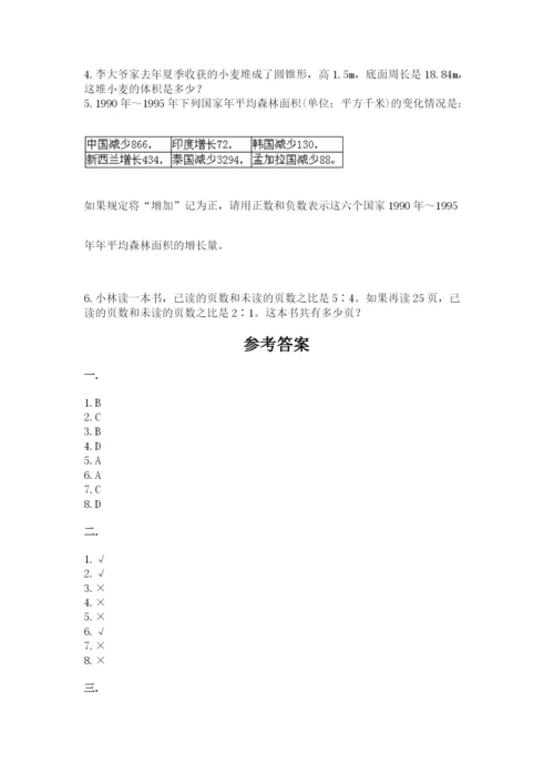 人教版数学六年级下册试题期末模拟检测卷及完整答案【全优】.docx