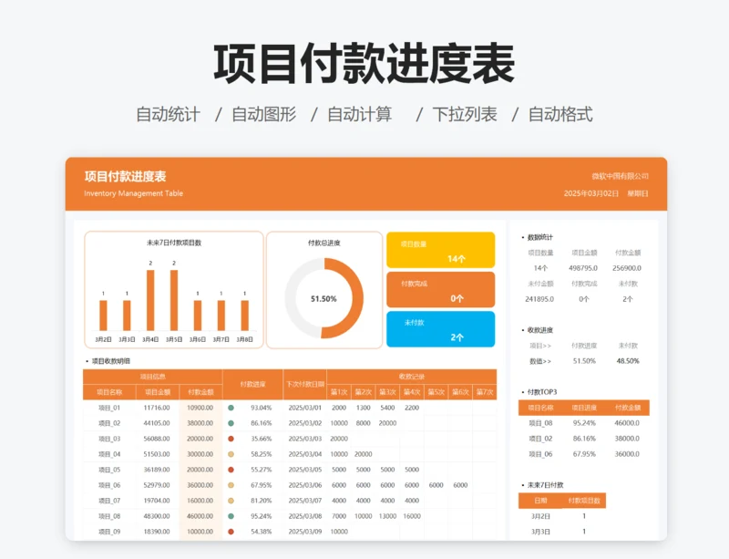 项目付款进度表