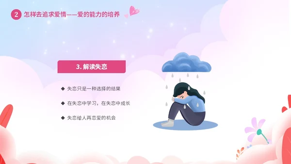 粉色温馨浪漫插画风大学生恋爱心理学课件PPT