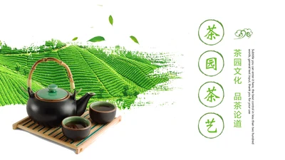 唯美绿色茶园文化茶艺品茶论道PPT模板