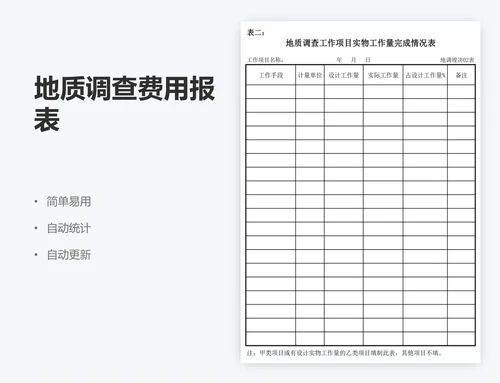 地质调查费用报表