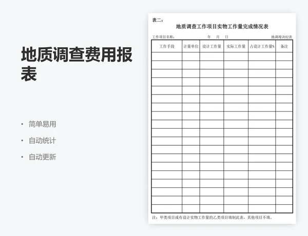 地质调查费用报表