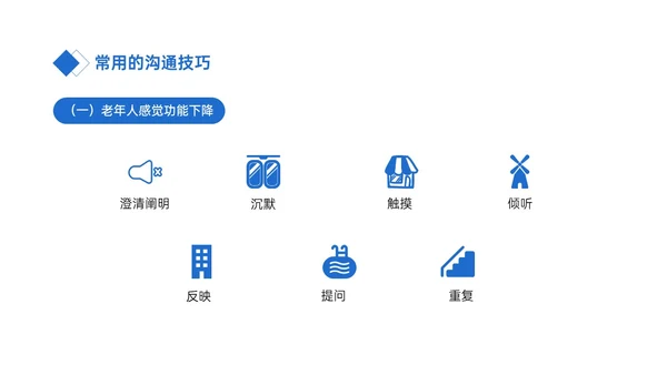蓝色简约商务老年病人沟通技巧培训PPT课件