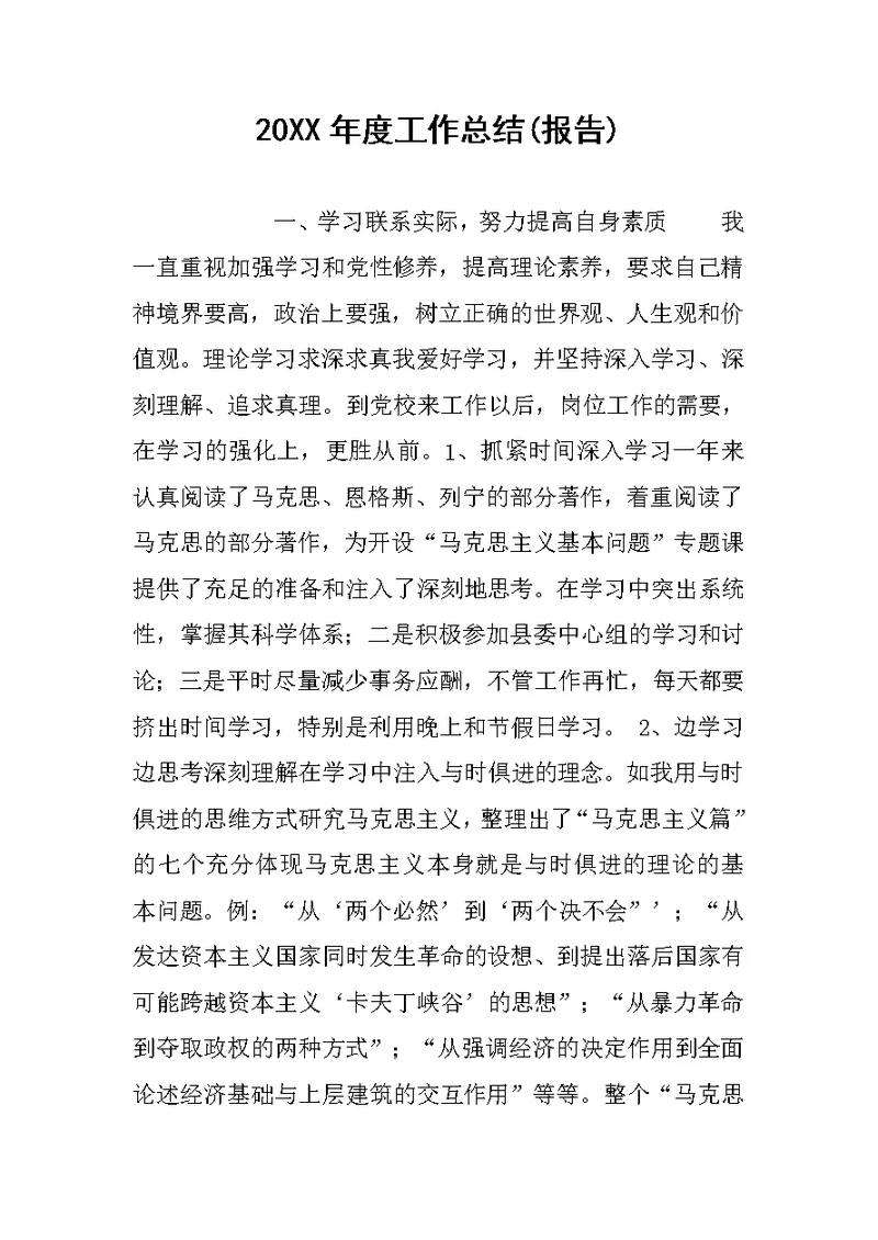 20XX年度工作总结(报告)