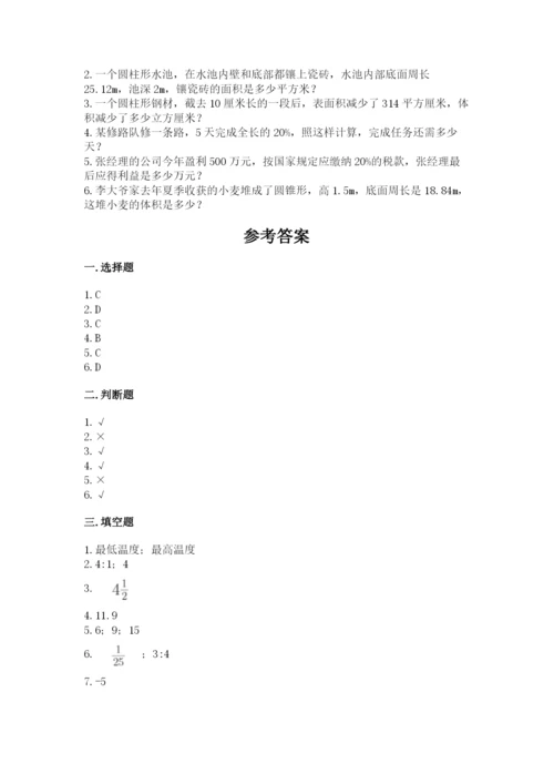 沧州市献县六年级下册数学期末测试卷及精品答案.docx