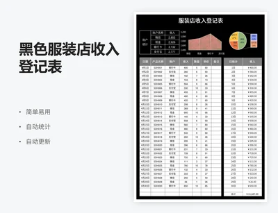 黑色服装店收入登记表