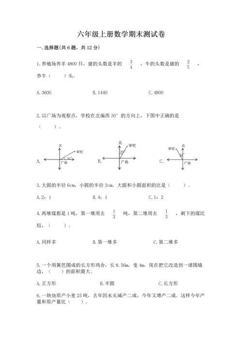 六年级上册数学期末测试卷含完整答案【典优】.docx