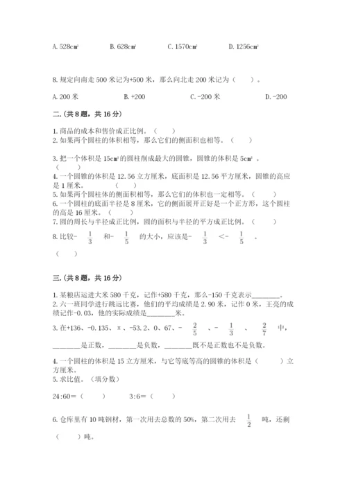 河南省平顶山市六年级下册数学期末测试卷带答案（完整版）.docx