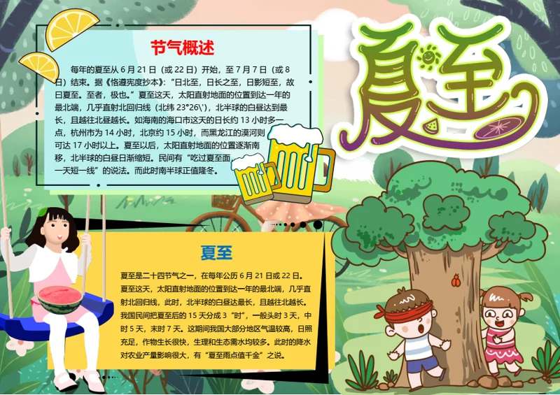 清新夏至节气Word小报