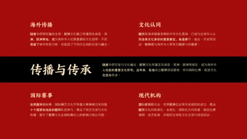 红黑色简约风中国传统文化醒狮介绍PPT模板
