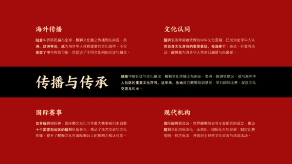 红黑色简约风中国传统文化醒狮介绍PPT模板