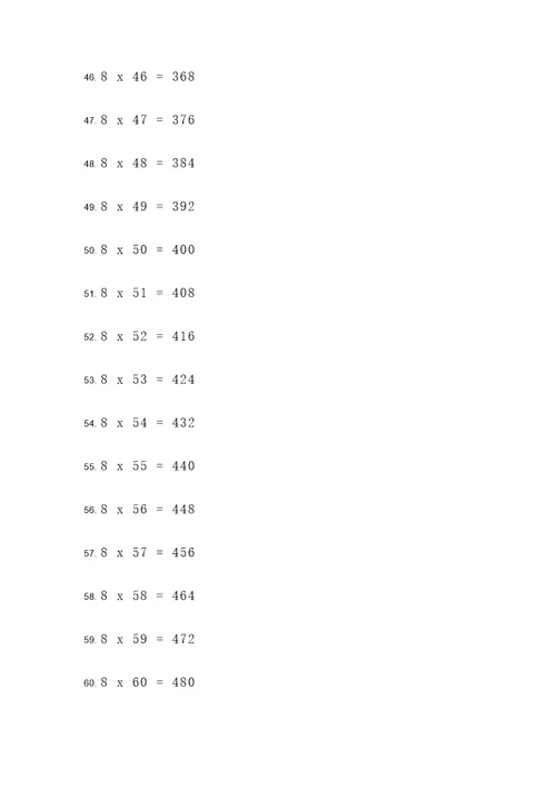 乘法口诀8的计算题