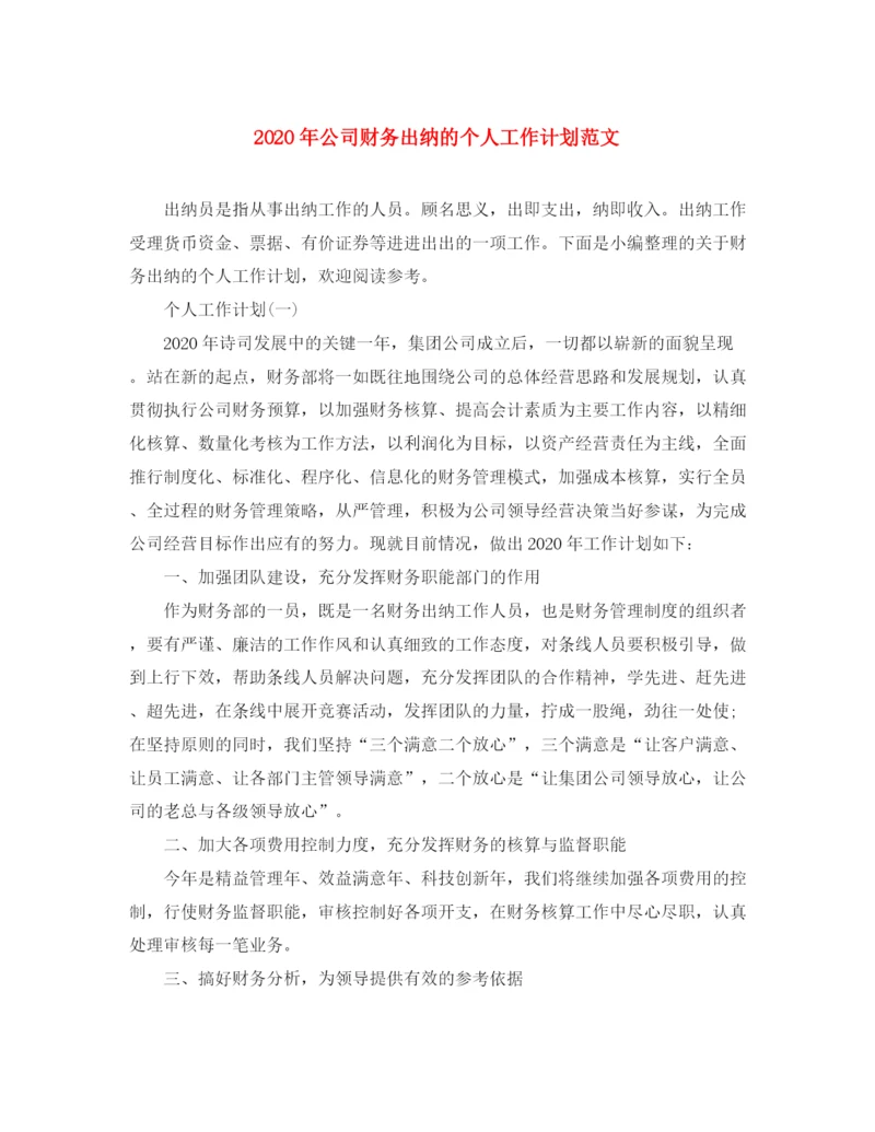 精编之年公司财务出纳的个人工作计划范文.docx