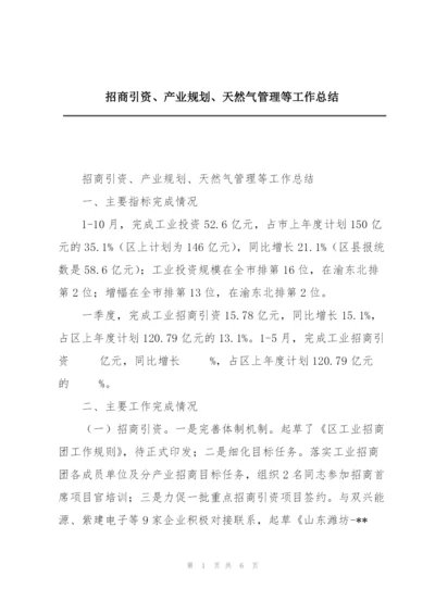 招商引资、产业规划、天然气管理等工作总结.docx