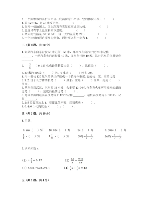 小学六年级下册数学摸底考试题附完整答案【全优】.docx