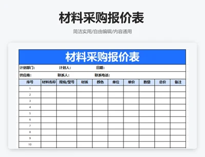 简约蓝色材料采购报价表