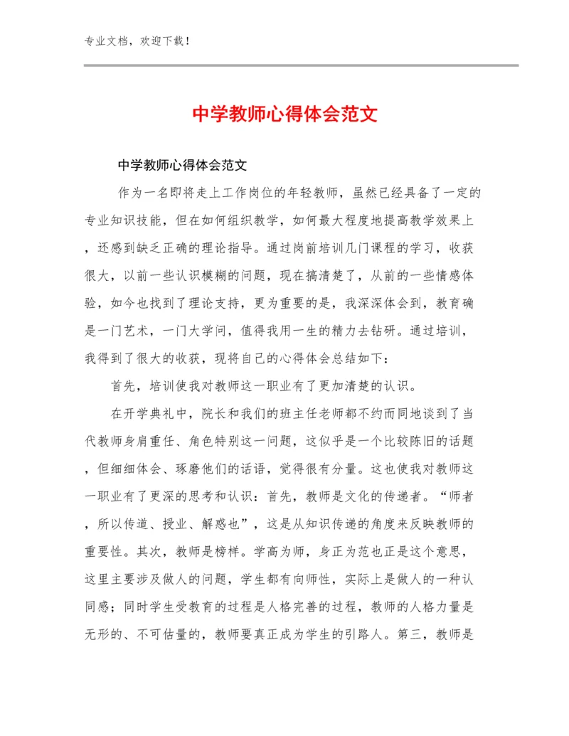 2024中学教师心得体会范文优选范文7篇.docx