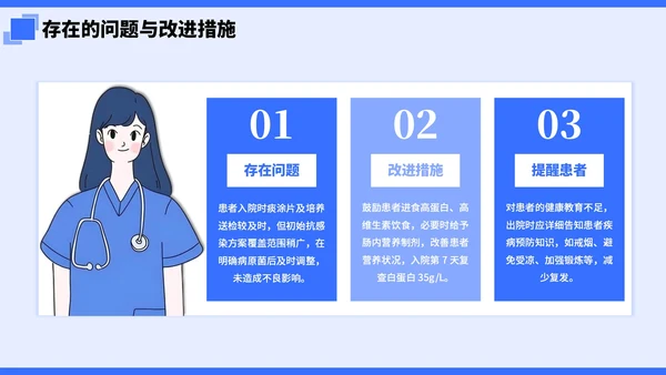 蓝色简约插画风社区病例分析PPT模板