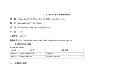 Unit 3 It has a short tail  B Fun time & Song time