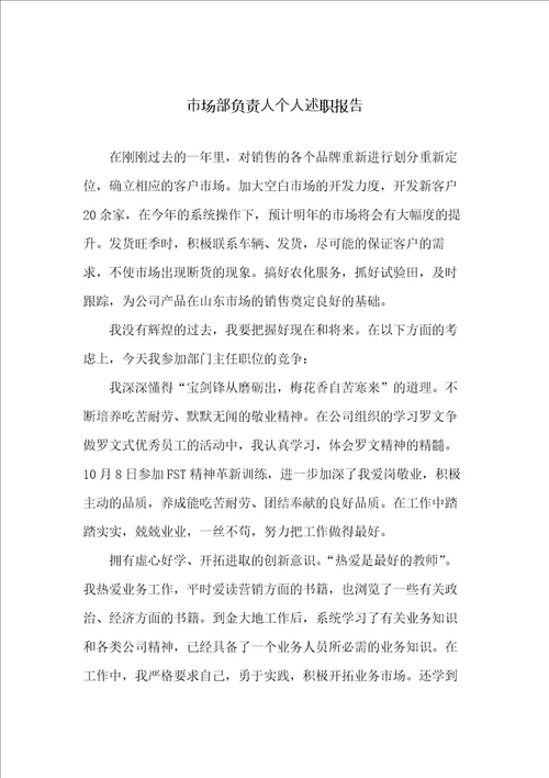 市场部负责人个人述职报告