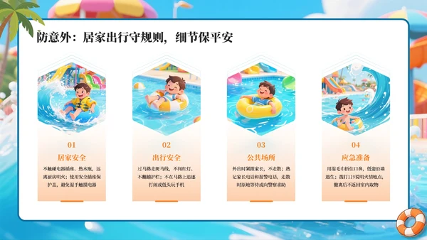 蓝色卡通暑假安全教育通用PPT模板