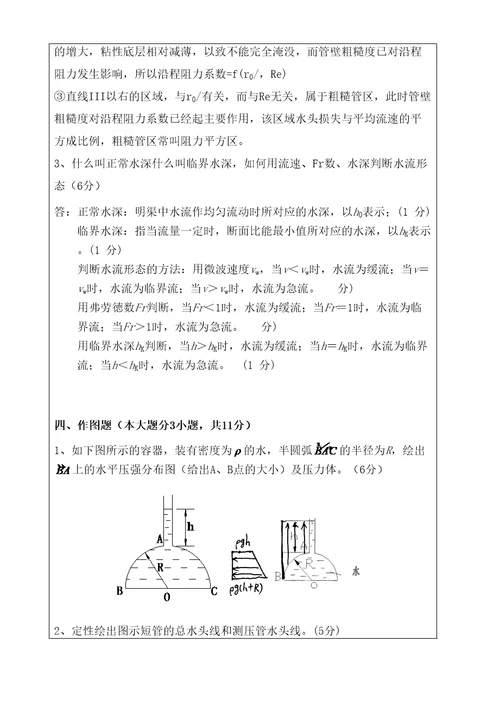 秋季水力学中期试题带答案