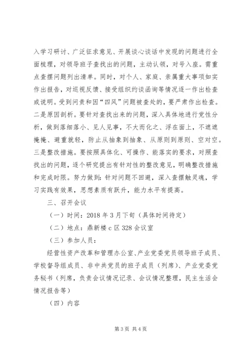 产业党委某年度处级党员领导干部民主生活会工作方案.docx