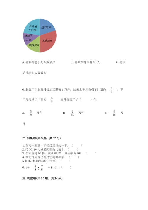 人教版六年级上册数学期末测试卷及参考答案【新】.docx