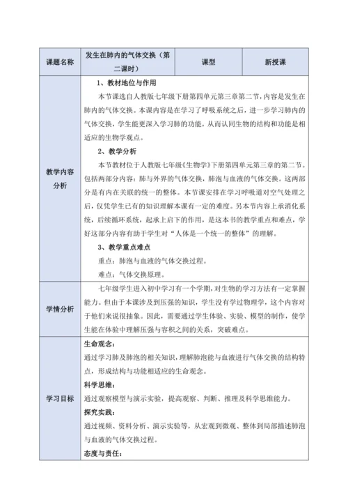 4.3.2.2发生在肺内的气体交换（第二课时）