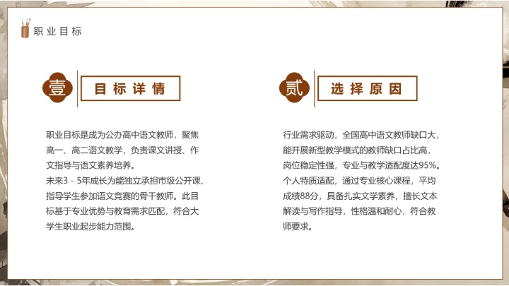 汉语言文学专业大学生职业生涯规划发展展示通用PPT模版