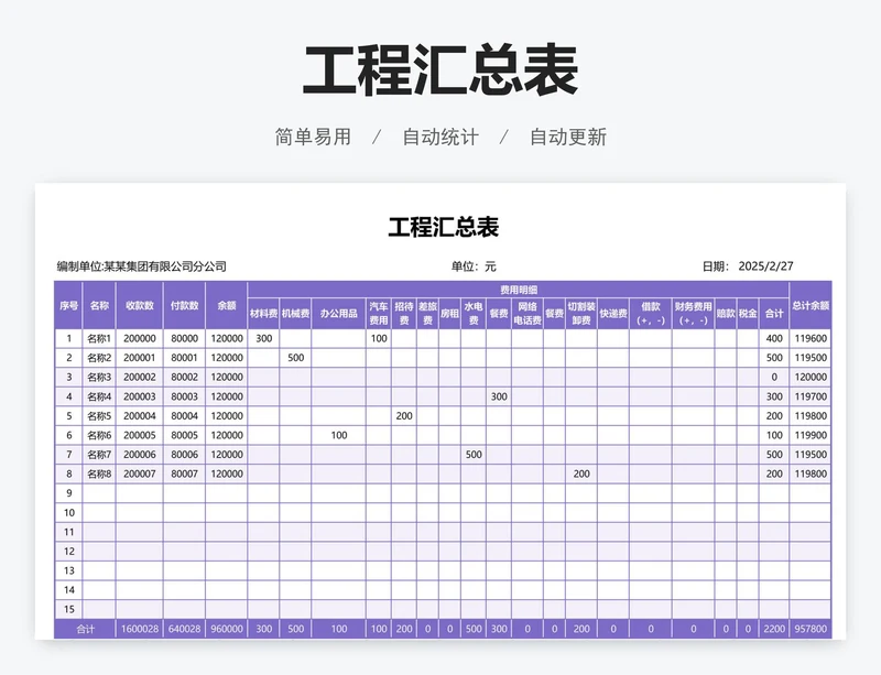 工程汇总表