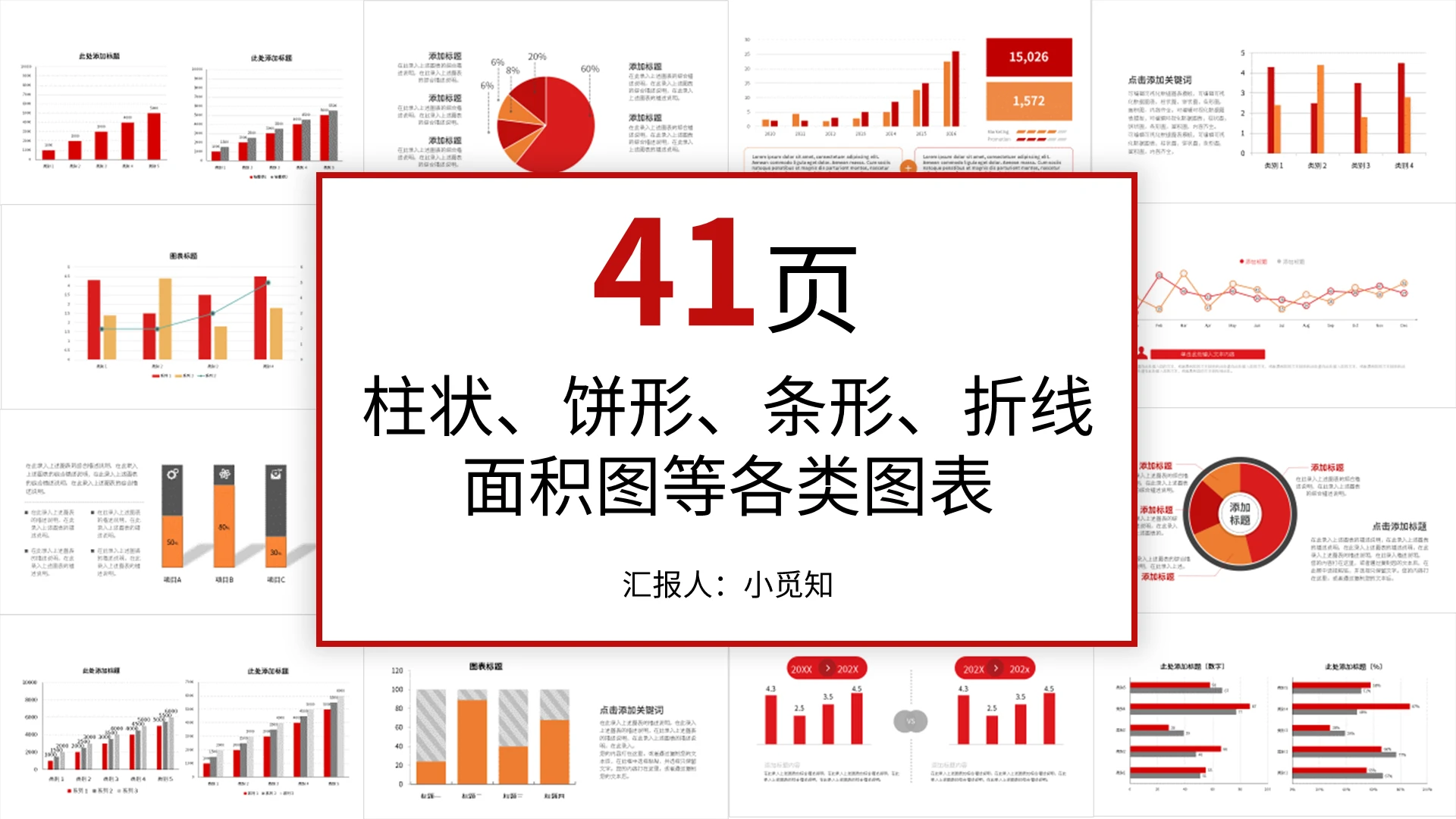 红橙简约41页可视化可编辑财务分析数据统计销售总结报告图表