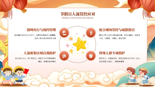 红橙色中国风国潮国庆假期出行安全教育PPT模板