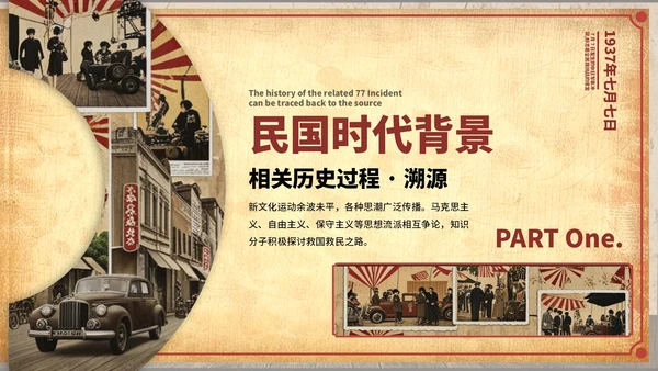 深红色复古风七七事变：镌刻在记忆中的爱国坐标ppt模板