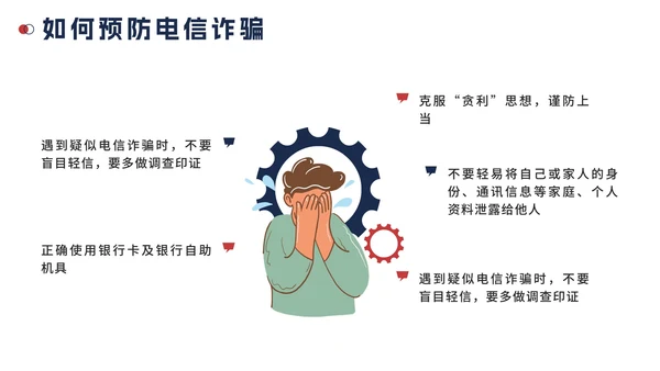 蓝色扁平预防电信诈骗科普主题班会课PPT模板